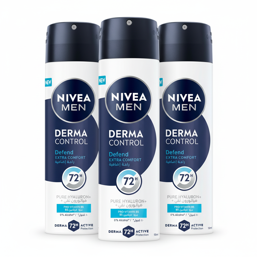 NIVEA MEN DEO SPRAY DERMA CONTROL DEFEND 150ML (Pack of 3)