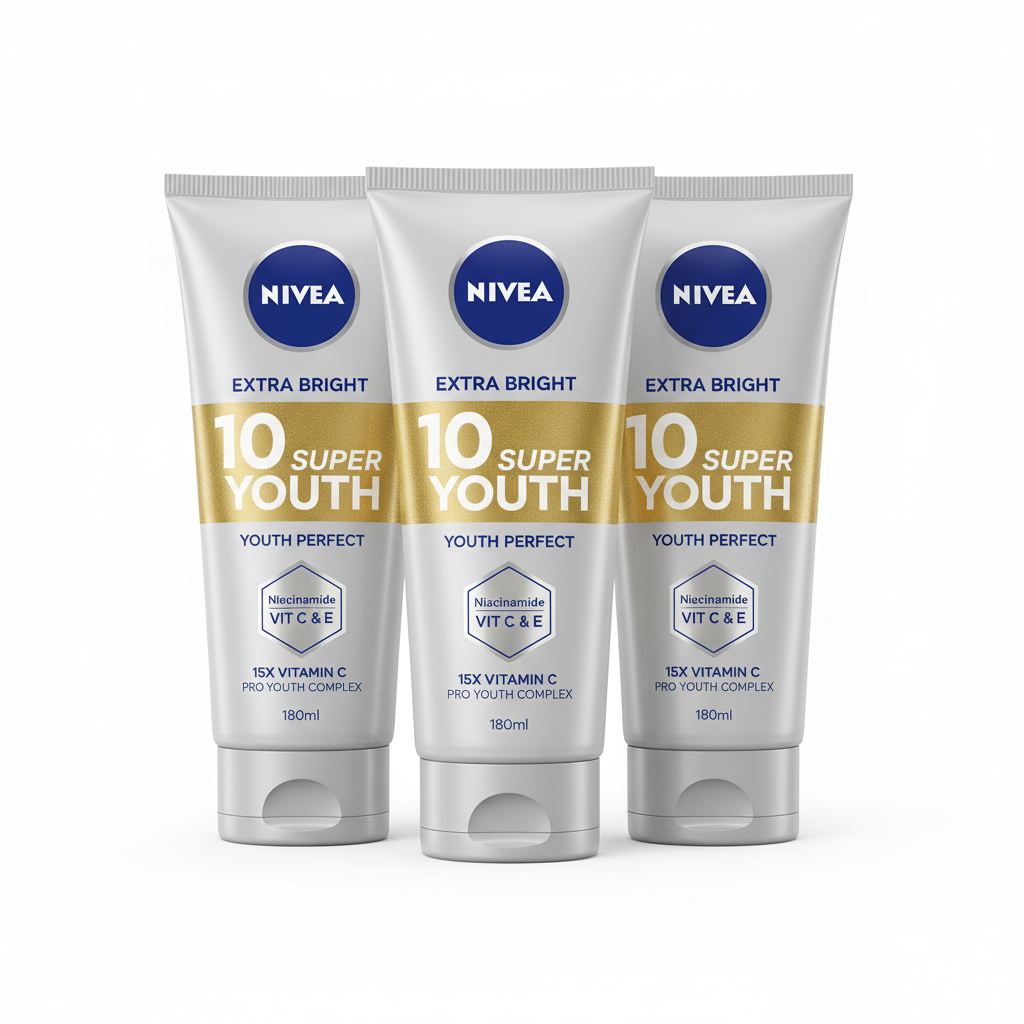 NIVEA BODY SERUM EXTRA BRIGHT10 SUPER YOUTH VTM 170 ML (Pack of 3)