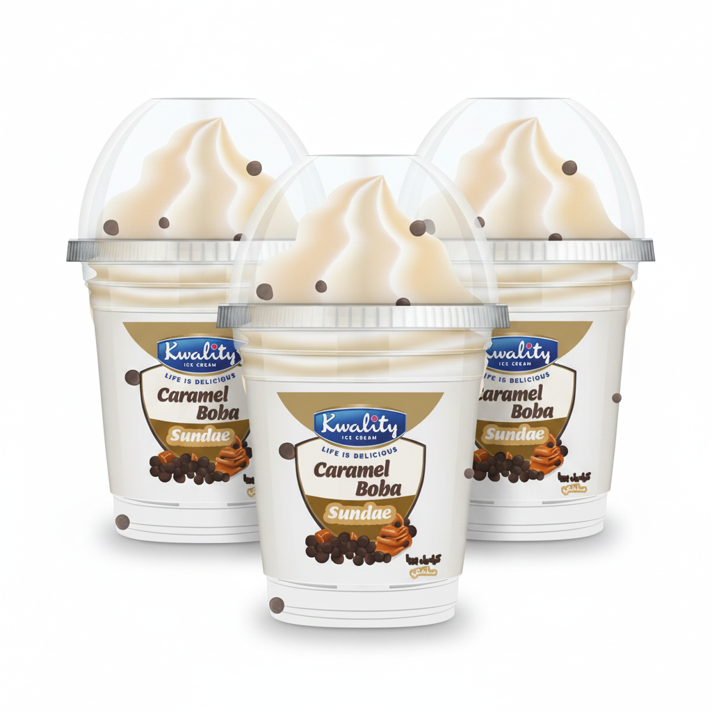 KWALITY ICE CREAM CARAMEL BOBA SUNDAE 180ML (Pack of 3)