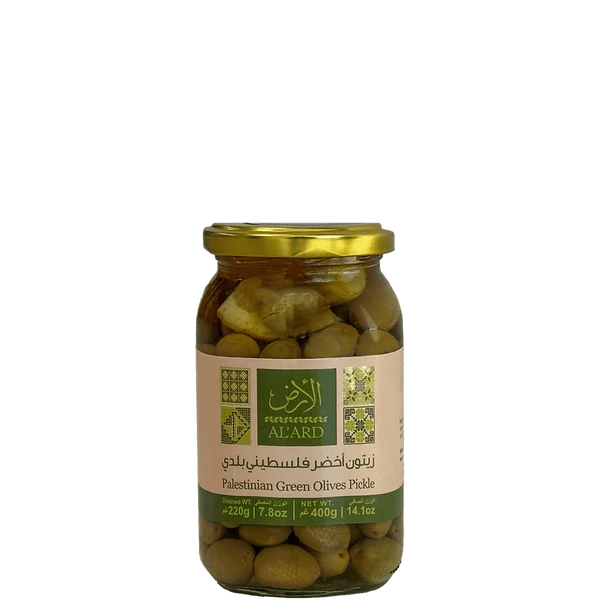 Al Ard Green Olives in glass 400g