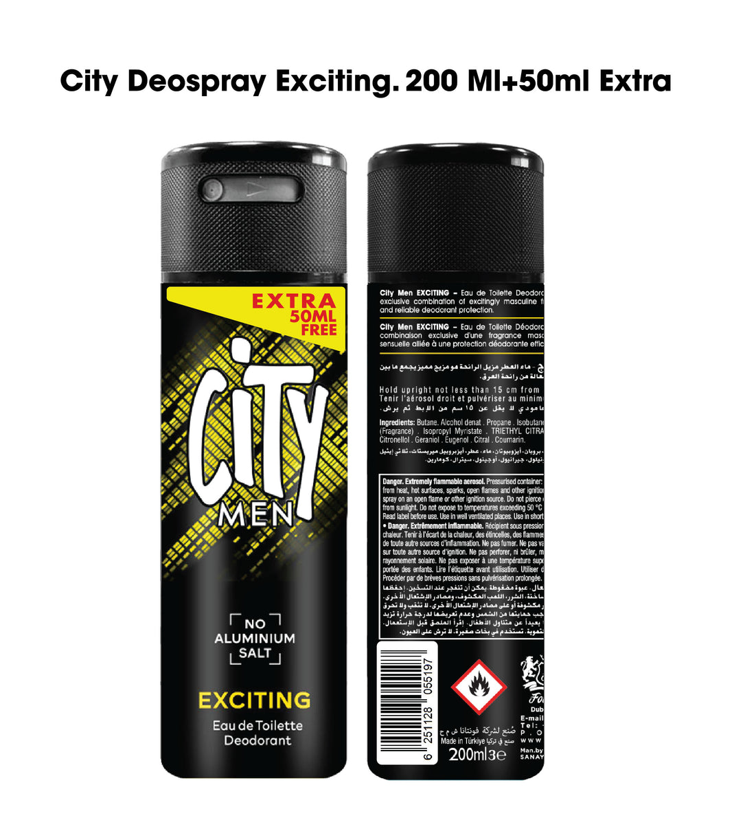 CITY DEOSPRAY EXCITING 200 ML+50ML EXTRA (Pack of 2)