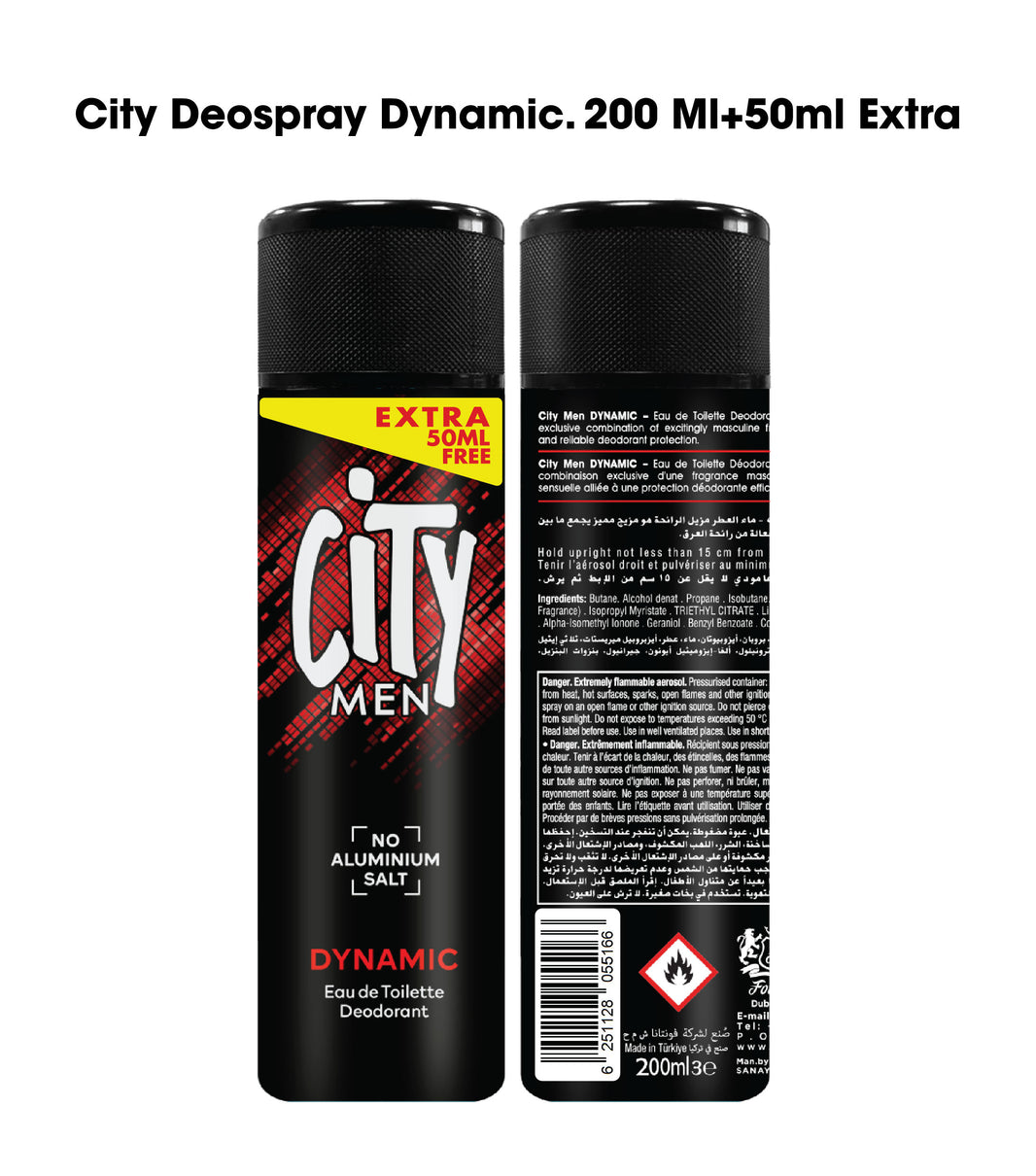 CITY DEOSPRAY DYNAMIC 200 ML+50ML EXTRA (Pack of 2)