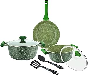 Prestige Granite 7 Piece Non-Stick Cookware sets | Induction Base - Green PR80960