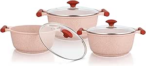 Prestige Granite 6 Piece Non-Stick Cast Cookware set | Induction Base | Pink PR80969