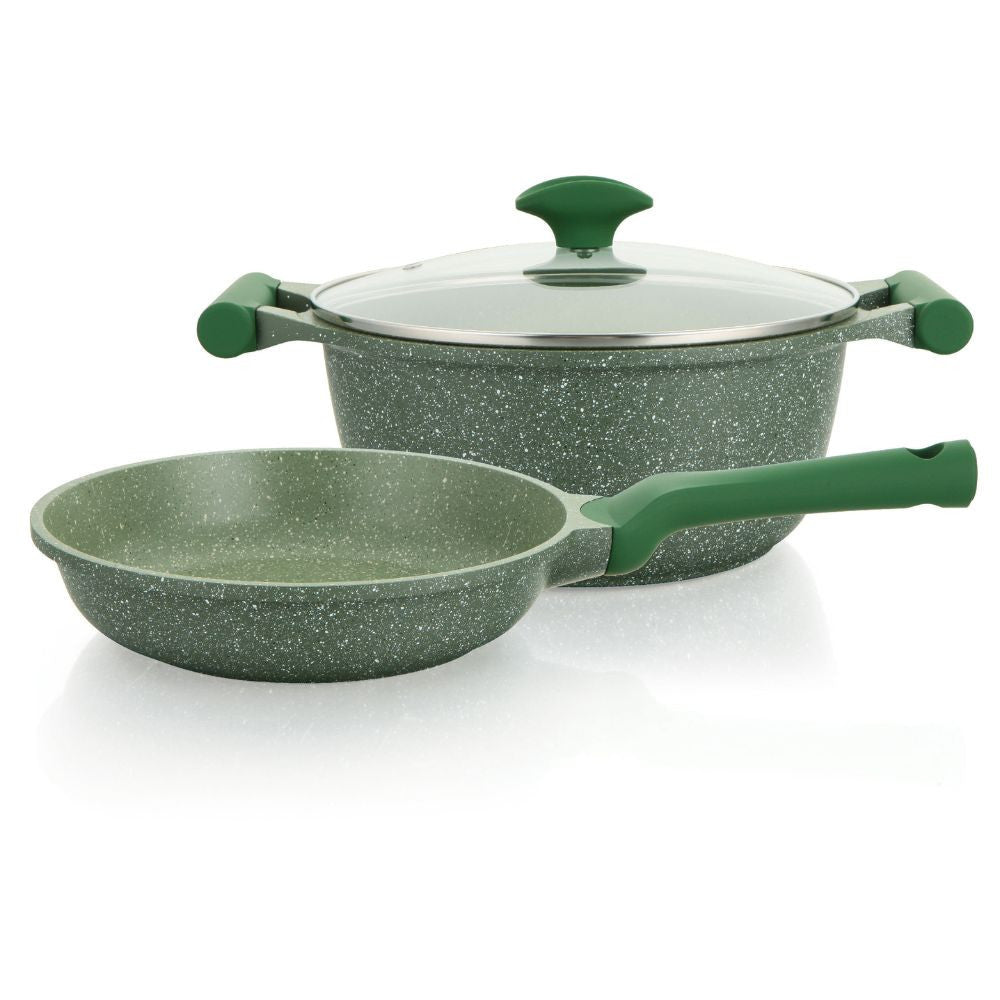 Prestige Essentials Granite Non Stick Set Combo | 26cm Fry Pan + 26cm Casserole With Lid | Induction Cookware Set 2 Pieces - Green