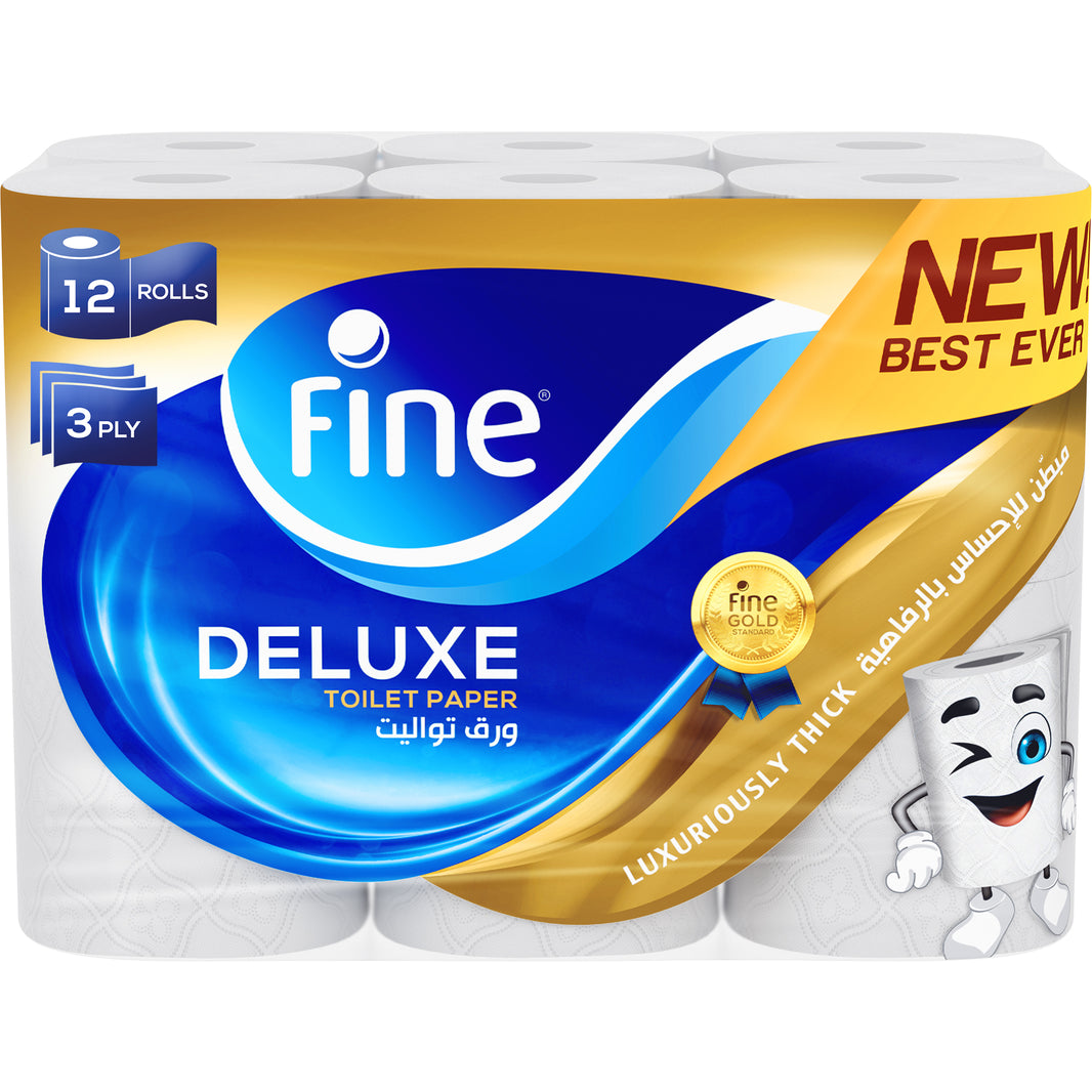 Fine Toilet Paper Roll Deluxe 140 Sheets 3 ply - Total 48 Rolls