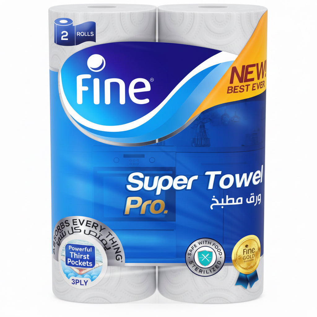 Fine Kitchen Towel Super Pro 60 Sheets 3 Ply 2 Rolls - Total 20 Rolls