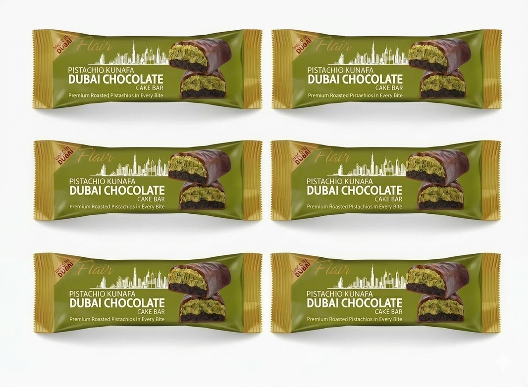 Flair Pistachio Kunafa Dubai Chocolate Cake Bar 28gm (Pack of 6)