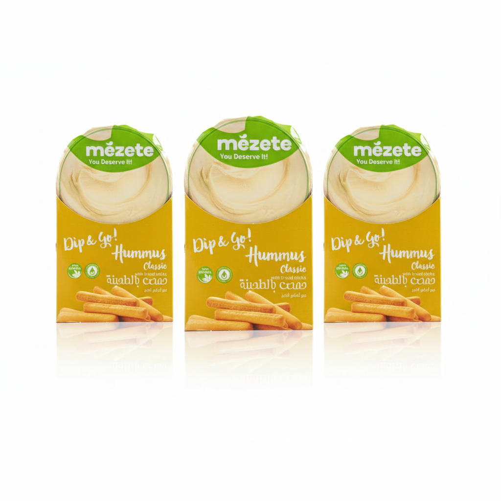Mezete Gourmet Hummus Classic Dip & Go With Bread Sticks 215 Gm (Pack of 3)