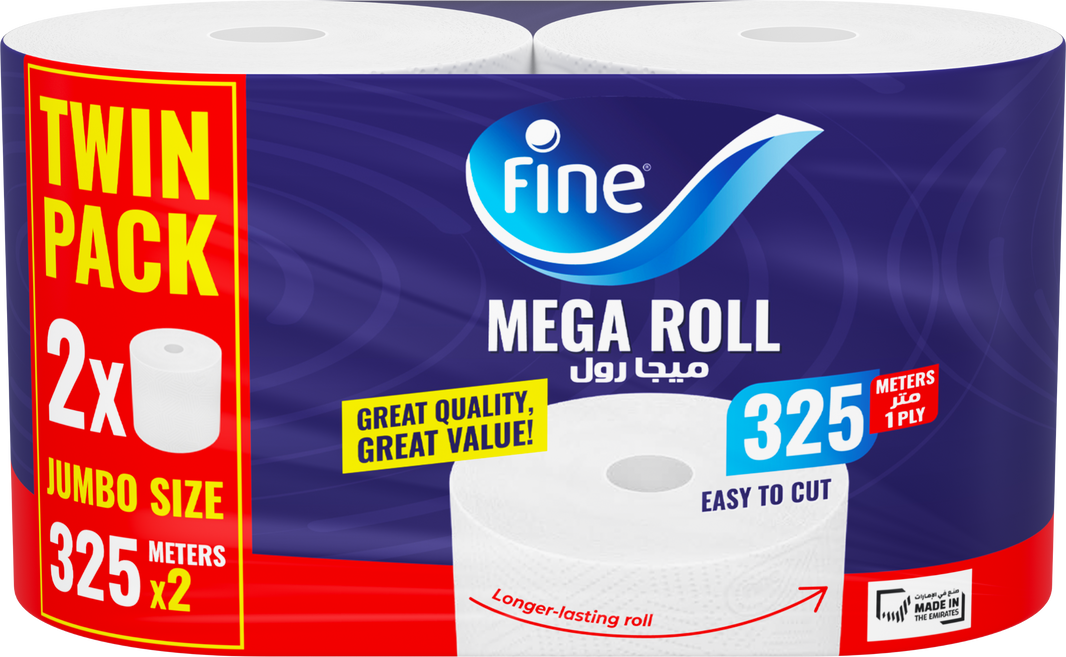 Fine Mega Household Roll 1500SHEETS 1PLY (Total 6 Rolls)