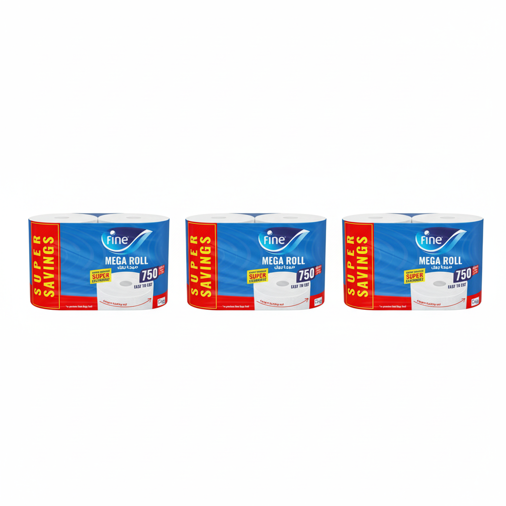 Fine Mega Household Roll 750SHEETS 2PLY (Total 6 Rolls)