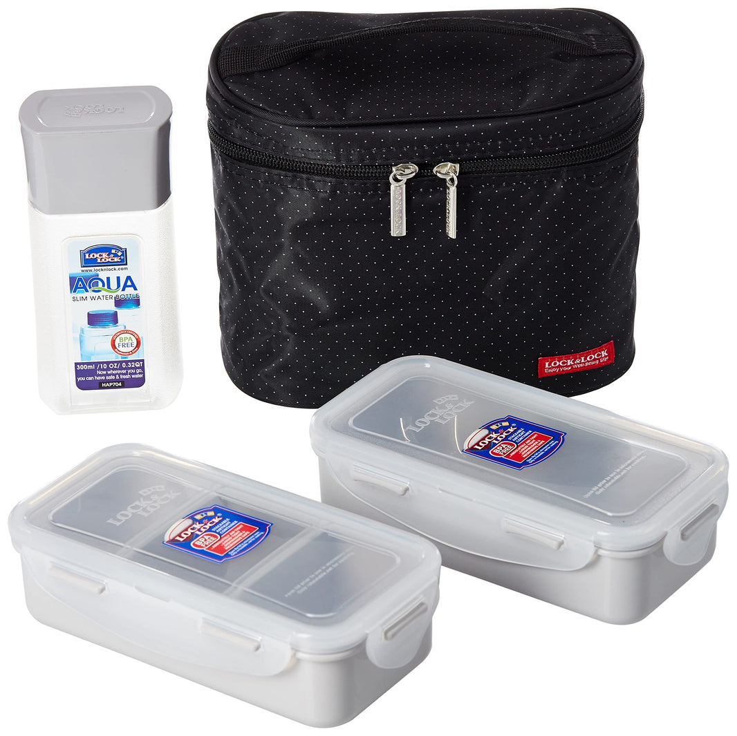 LUNCH BOX BAG & SPOON.3P SET W/BLACK.REGULAR
