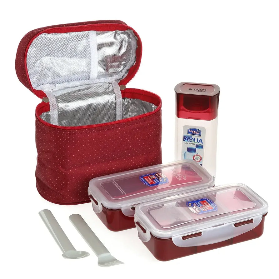 LUNCH BOX BAG & SPOON.3P SET W/RED.REGULAR