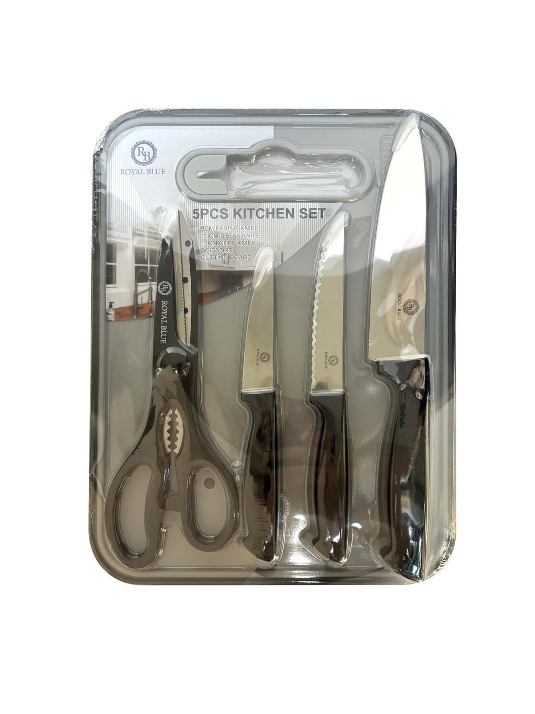 YJS235 طقم مطبخ 5 قطع أزرق ملكي - 4 قطع سكين ولوح تقطيع