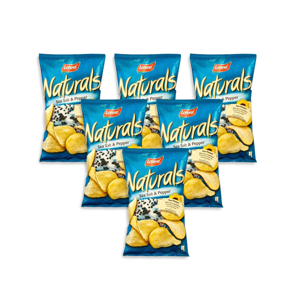 رقائق البطاطس "ناتشورلز" بملح البحر والفلفل الأسود 100غ من لورنز -مجموعة من 6 أكياس