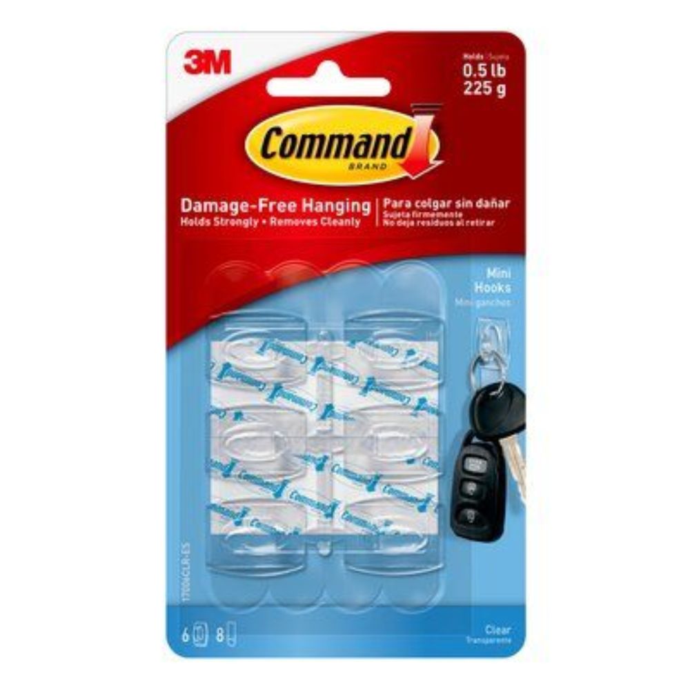 3M Command Mini Clear Hooks With Clear Strips - (Pack of 6) - Billjumla.com