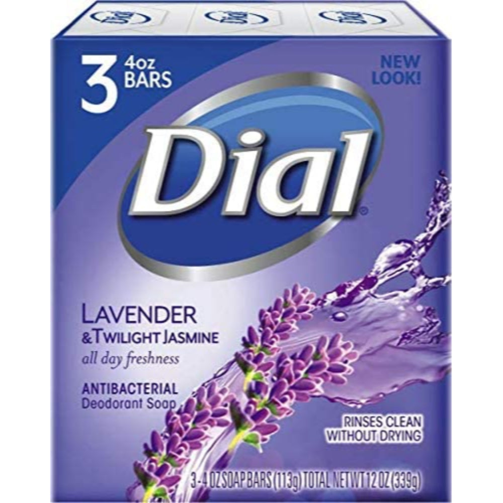 Dial Lavender & Twilight Jasmine Antibacterial Bar Soap 3 X 113 gm - (Pack Of 12 Pieces) - Billjumla.com