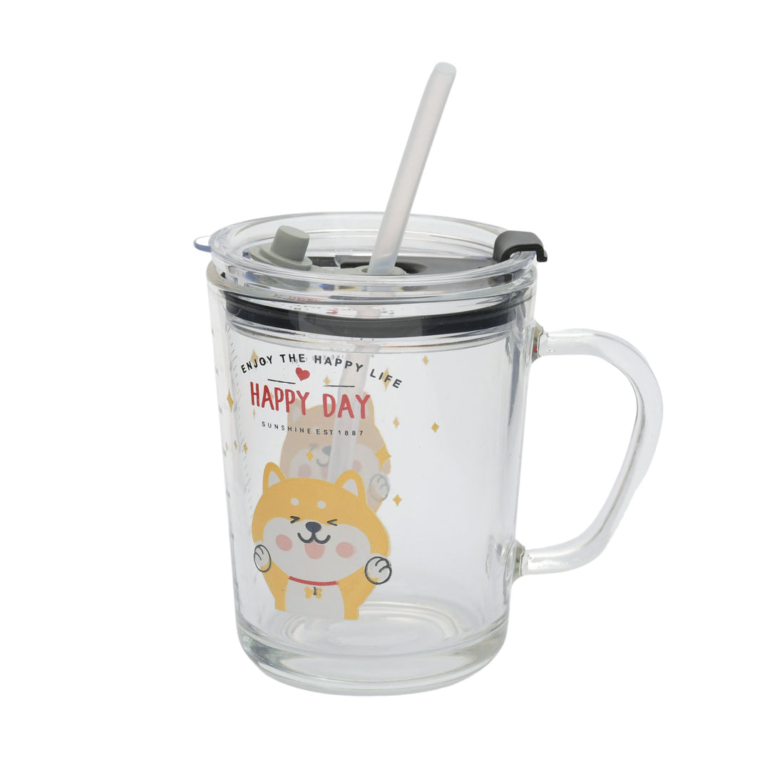 كوب زجاجي أزرق ملكي مع مصاصة 400 مل (عبوة من قطعتين)