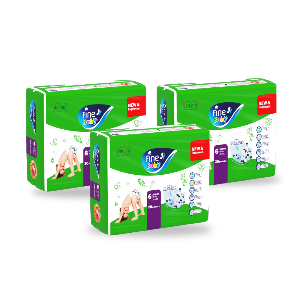 حفاضات فاين بيبي إيكو جونيور-6 (16+كجم) 20 حفاضة (عبوة من 3 قطع)