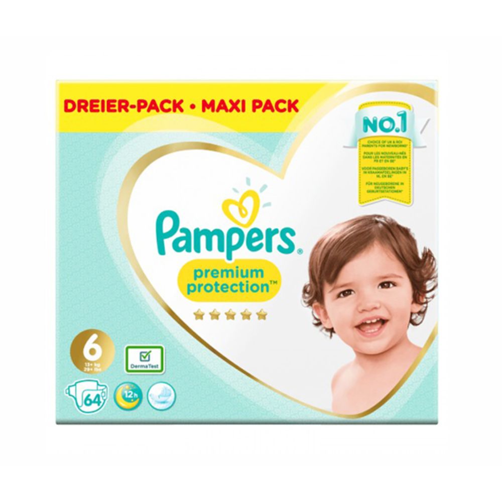 Pampers Premium Protection Diapers Size6 (13+kg) - 64 Pieces - Billjumla.com