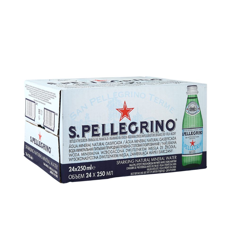 San Pellegrino Sparkling Natural Mineral Water Glass Bottle 250ml - (Pack of 24) - Billjumla.com