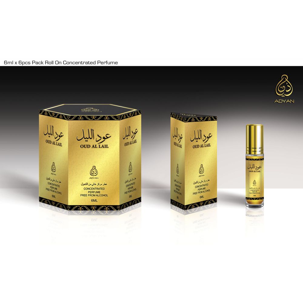 Adyan Roll On Oud Al Layl 6ml - (3 Packs - Total 18 Pieces) - Billjumla.com