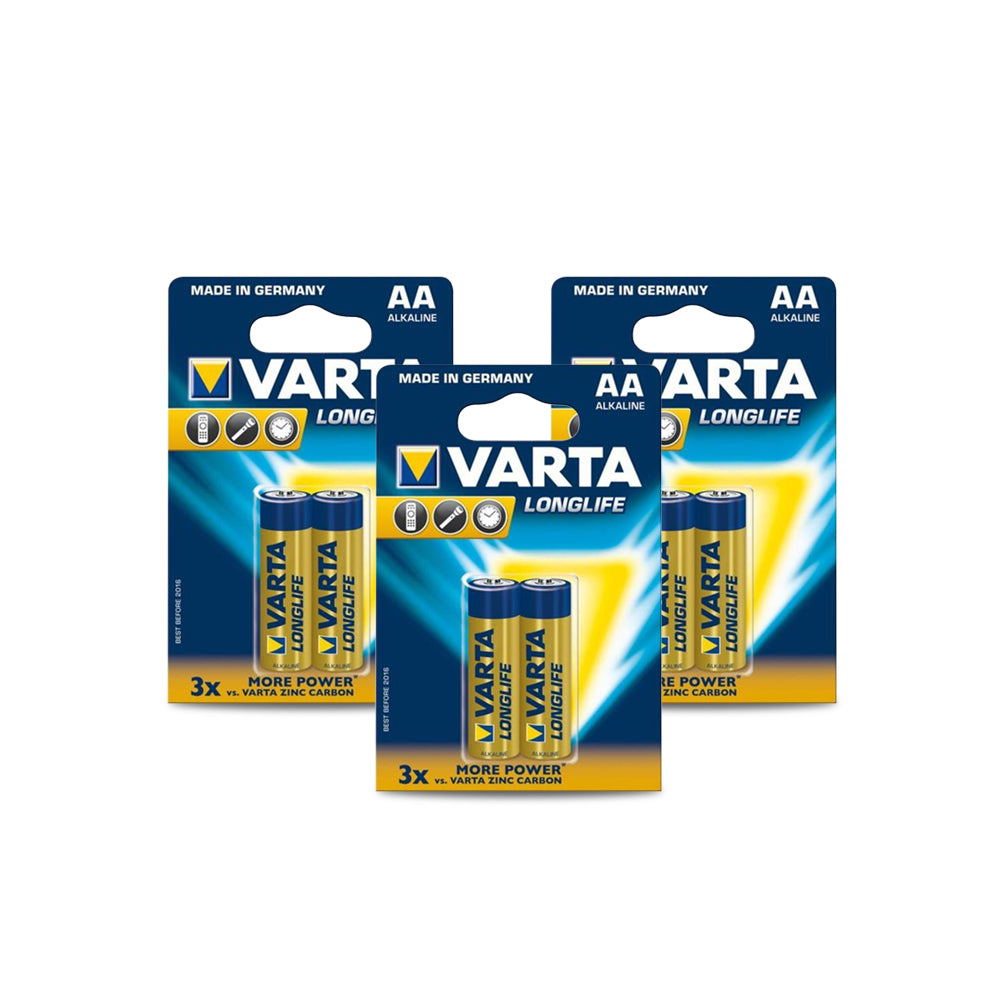 Varta Battery Longlife AA Alkaline (2 Pieces x Pack of 3 - Total 6 Pieces)