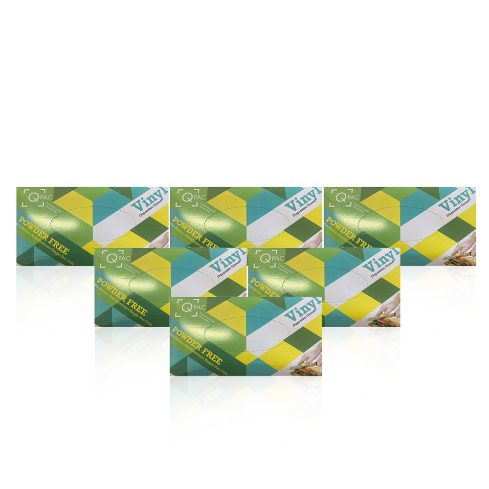 Powder Free Disposable QPAC Vinyl Medium Gloves (3 Packs have 150 Pairs - Total 300 Gloves)