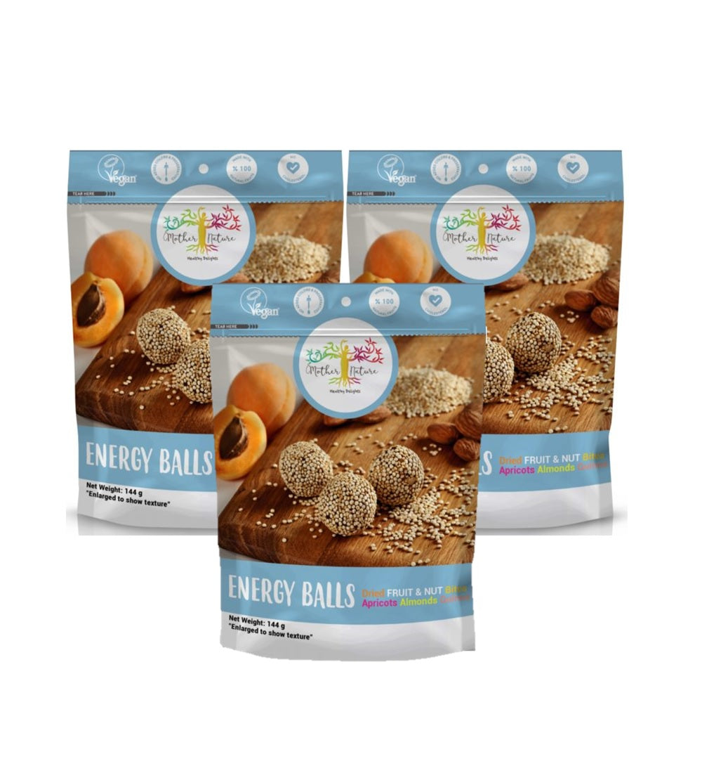 ماذر نيتشر - كرات طاقة بالمشمش واللوز والكينوا 144 جم - (عبوة من 3 قطع)
