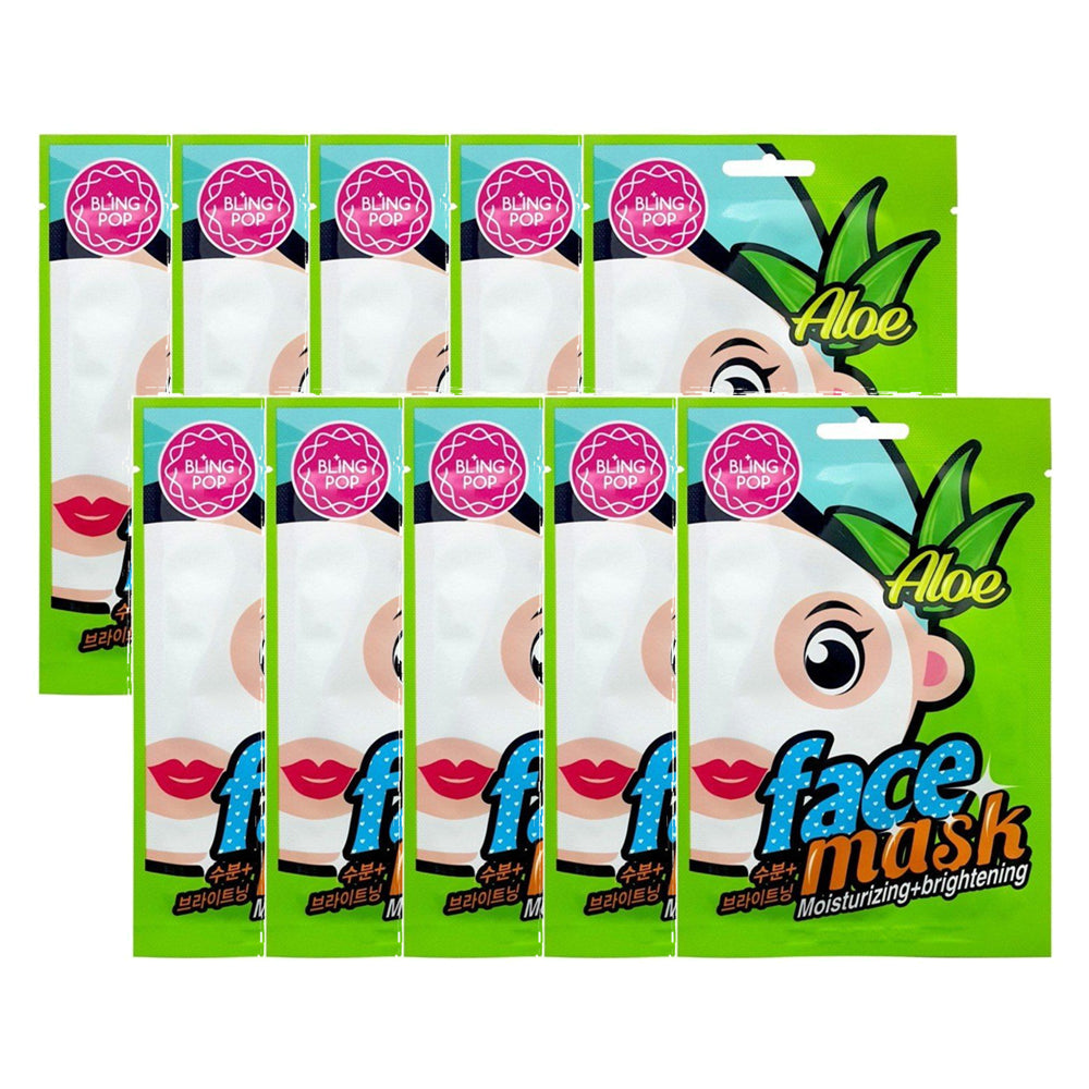 Blingpop Aloe Moisturizing & Brightening Mask - Pack of 10 Pieces