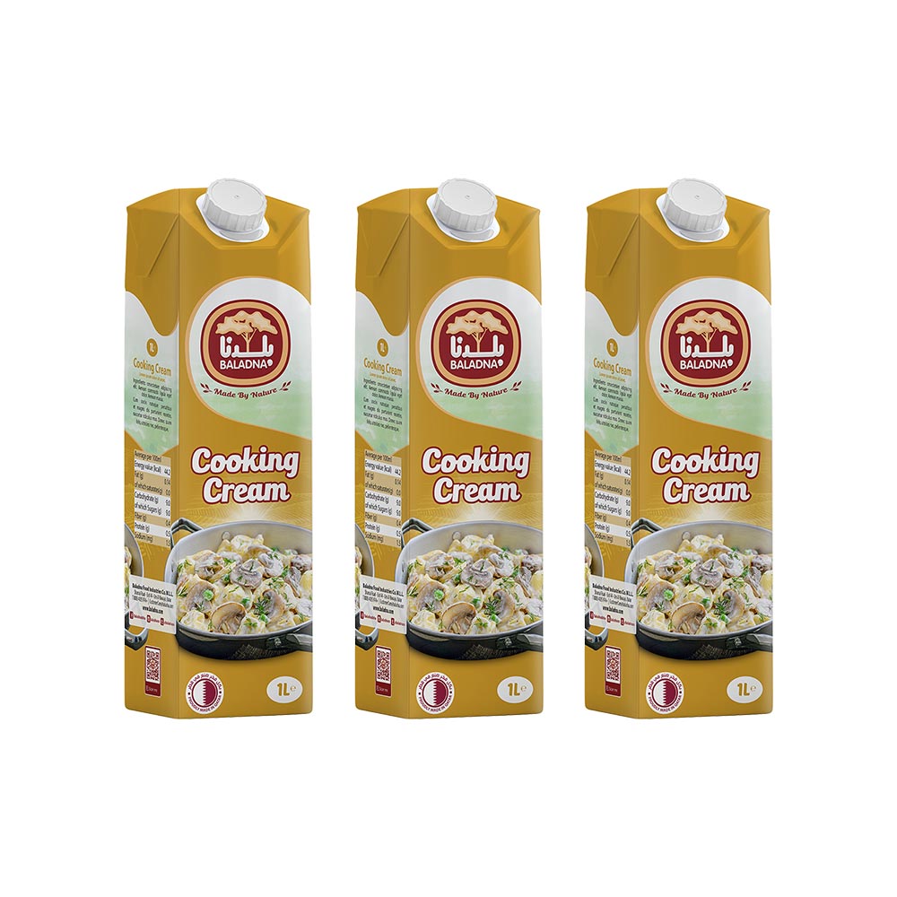 بلدنا - كريمة الطبخ طويلة الأمد 1 لتر (عبوة من 3 قطع)