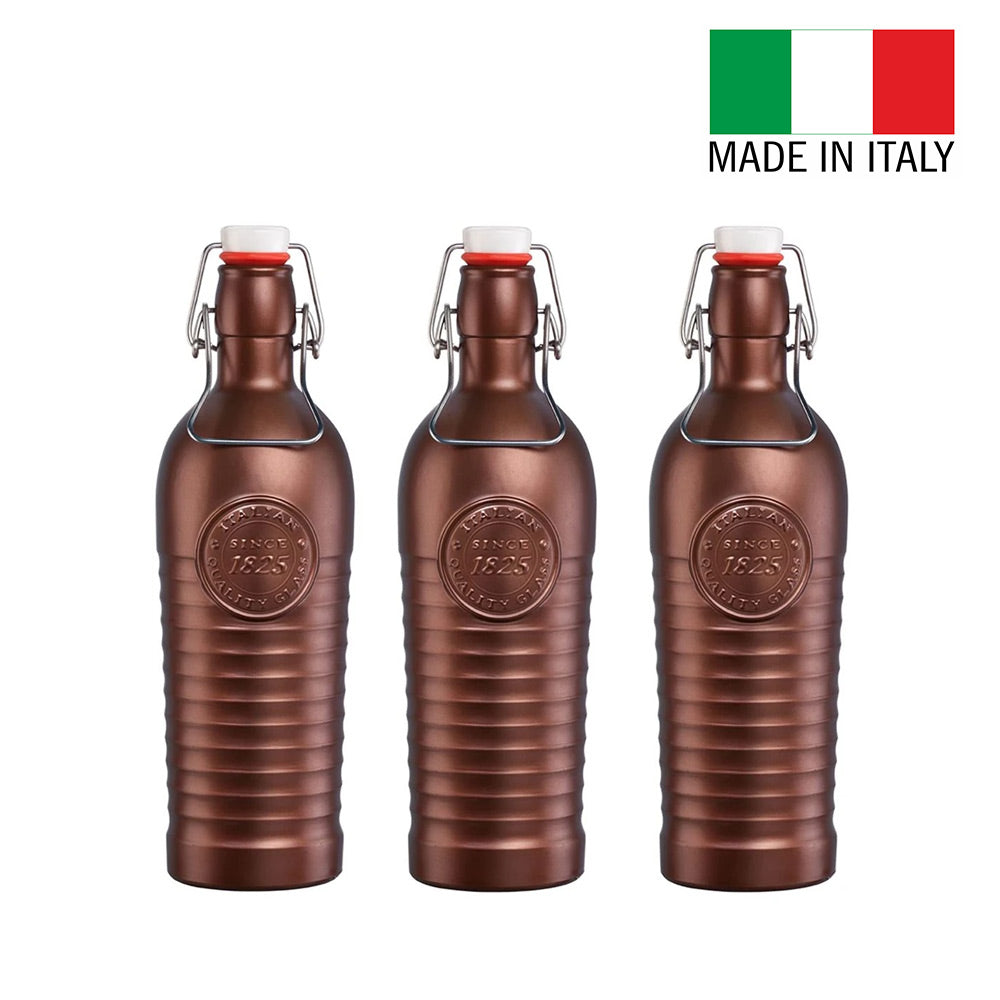 Bormioli Rocco Glass Bottle - 1200ml - Bronze - Set of 3