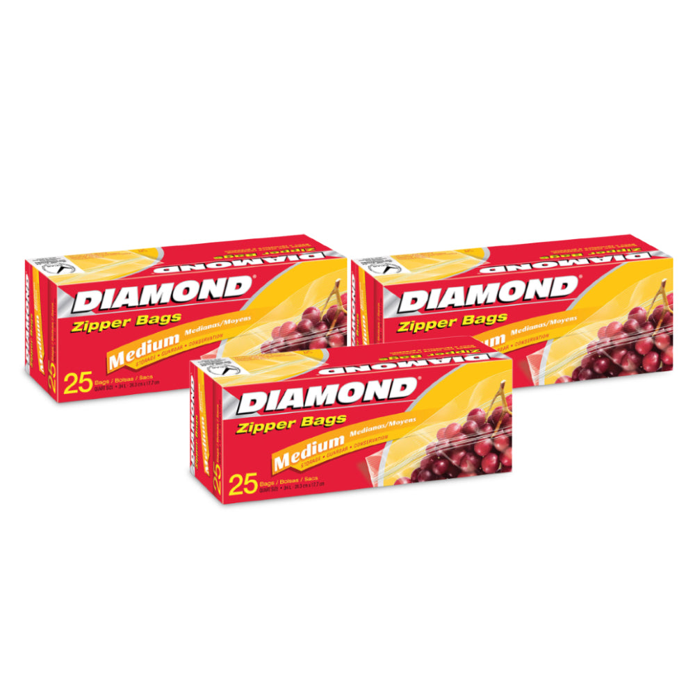 أكياس سستور تخزين الماس متوسطة - 25 كيس - (حزمة 3)