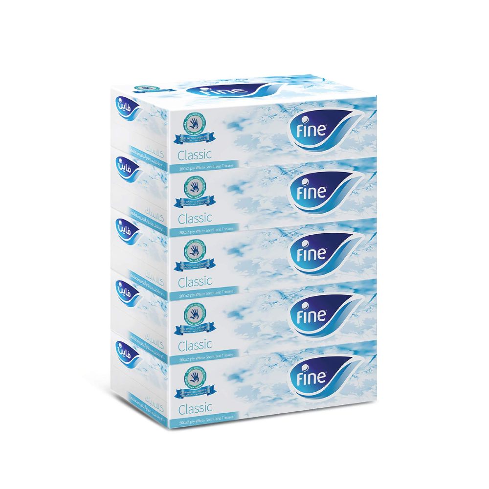 Fine Classic Face Tissues 2 ply - (Pack of 8 x 5 Boxes)- Total 40 Boxes - Billjumla.com