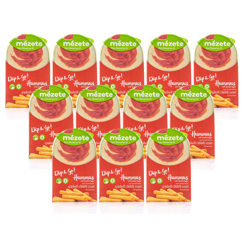 Mezete Gourmet Hummus Fire Roasted Red Peppers Dip & Go With Bread Sticks 215 Gm (Pack of 12)