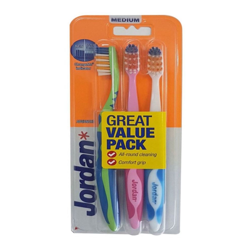 Jordan Toothbrush Advanced Change Medium - (Pack of 3 - Total 9 Toothbrushes) - Billjumla.com