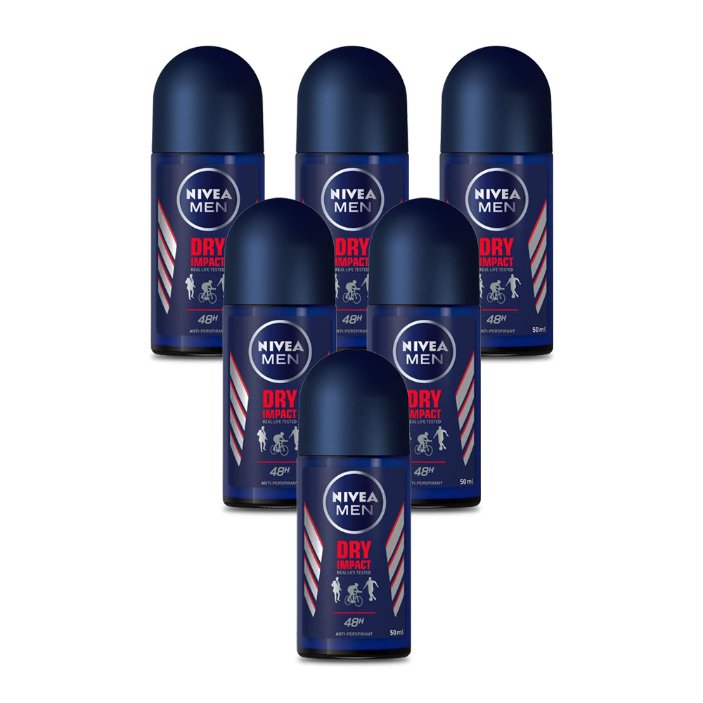Nivea Roll-On Dry Impact 50ml For Men - (Pack Of 6)