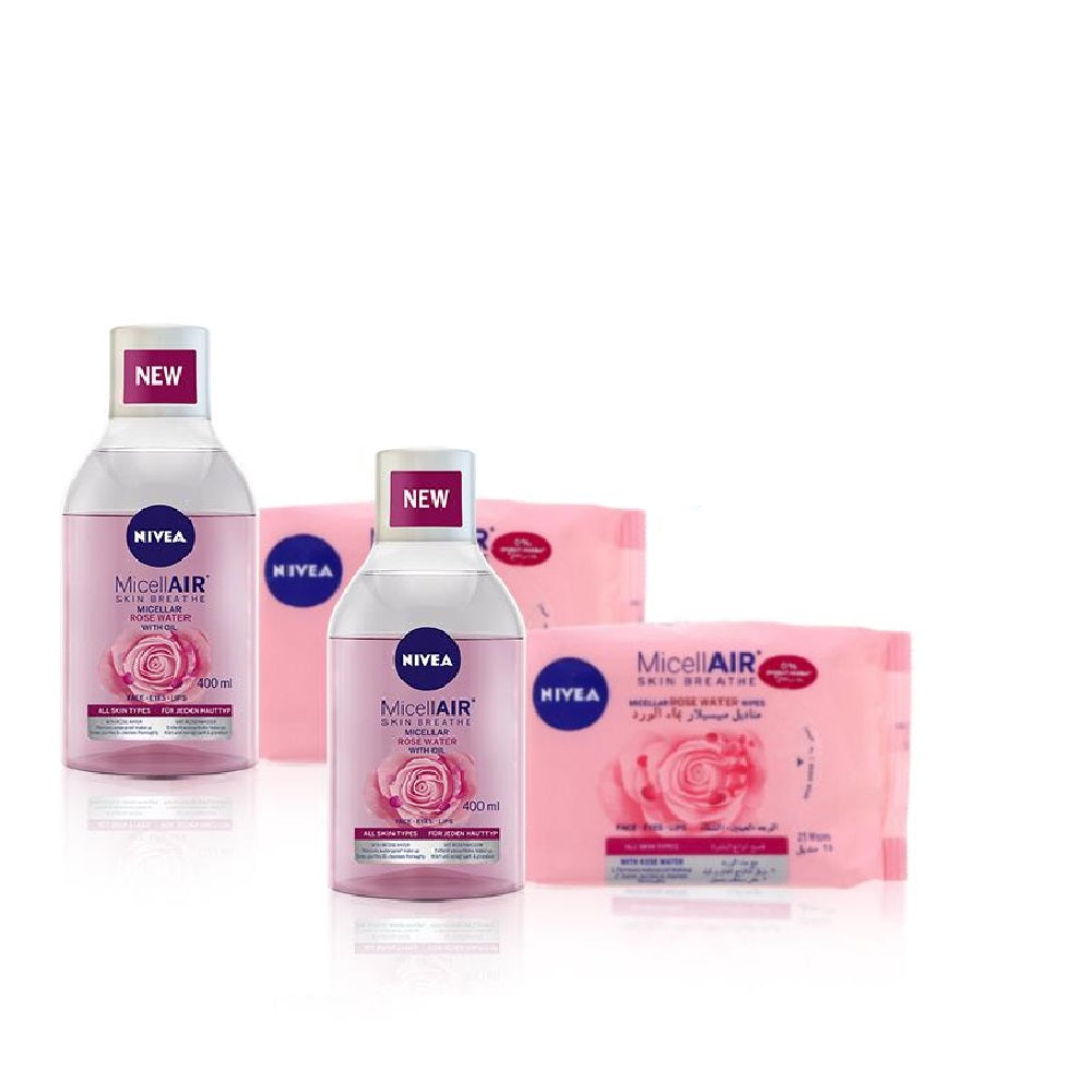 Nivea Micellair Rose Water 400ml + Rose Water Wipes - Buy 1 Get 1 Free
