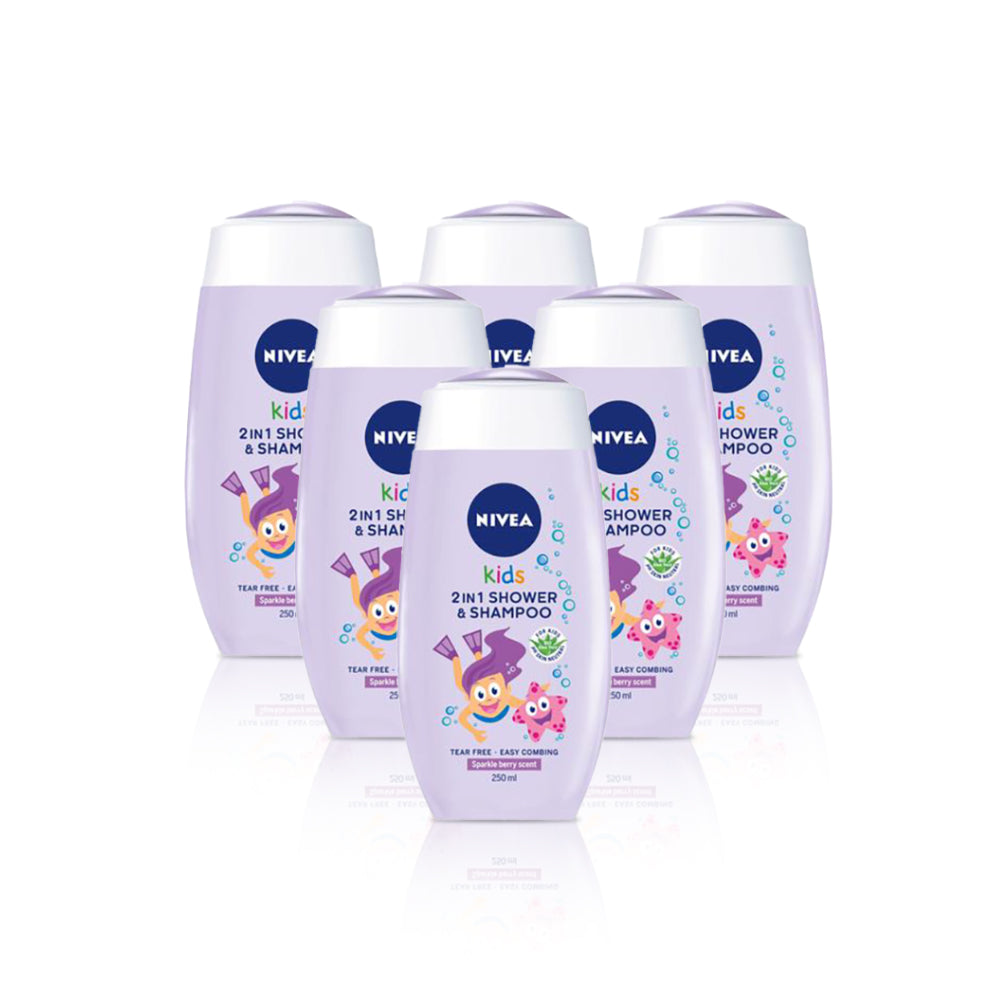 جل استحمام وشامبو 2 في 1 برائحة التوت البري 250 مل من نيفيا للأطفال (مجموعة من 6 عبوات)
