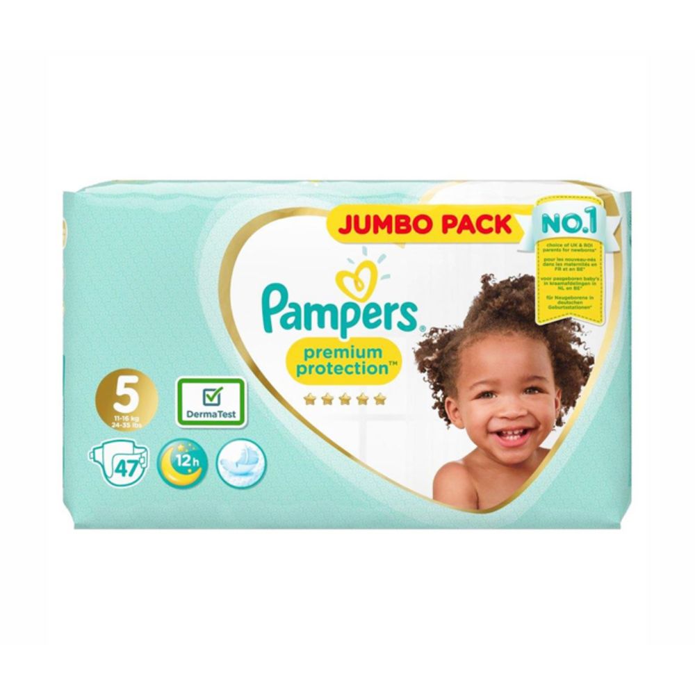 Pampers Premium Protection Diapers Size5 (11-16 kg) - (47 Diapers X Pack of 2 - Total 94 Diapers) - Billjumla.com