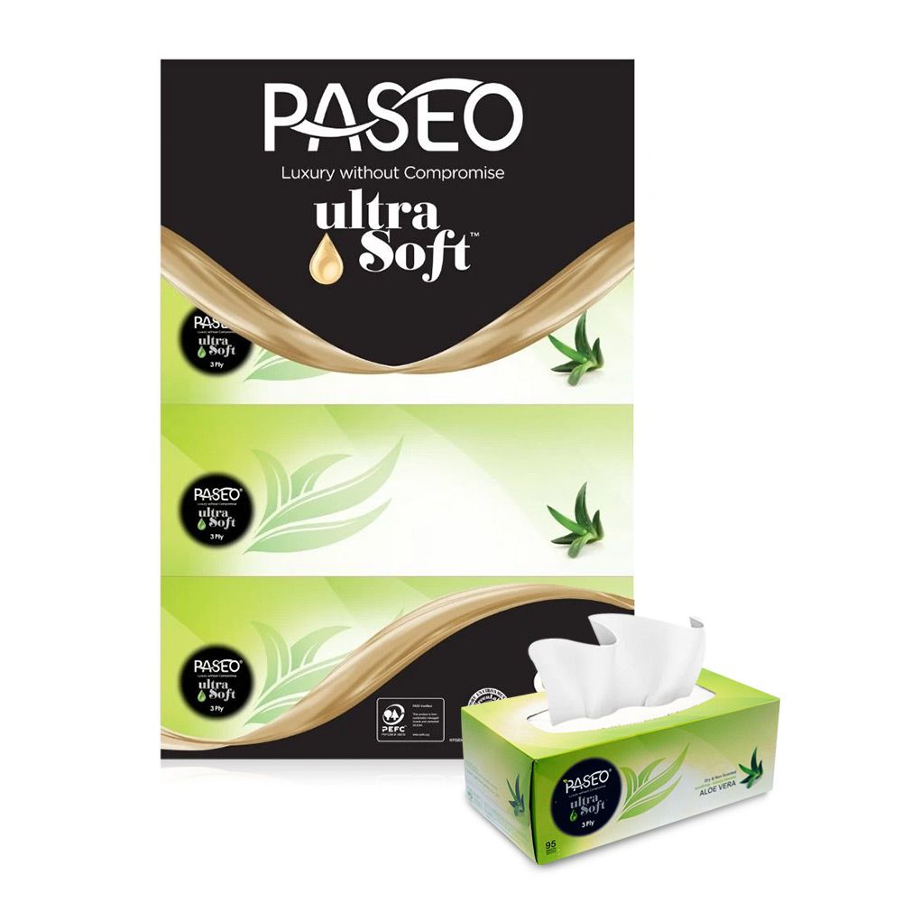 Paseo Face Tissues Aloe Vera 3 Ply (4 Boxes X Pack of 6 - Total 24 Boxes) - Billjumla.com