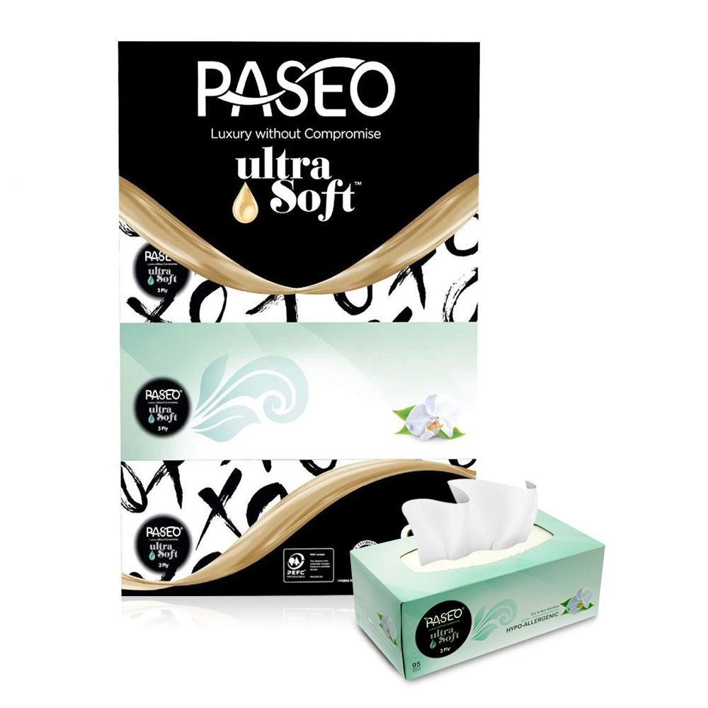 Paseo Face Tissues Hypoallergenic 3 Ply (4 Boxes X Pack of 6 - Total 24 Boxes) - Billjumla.com
