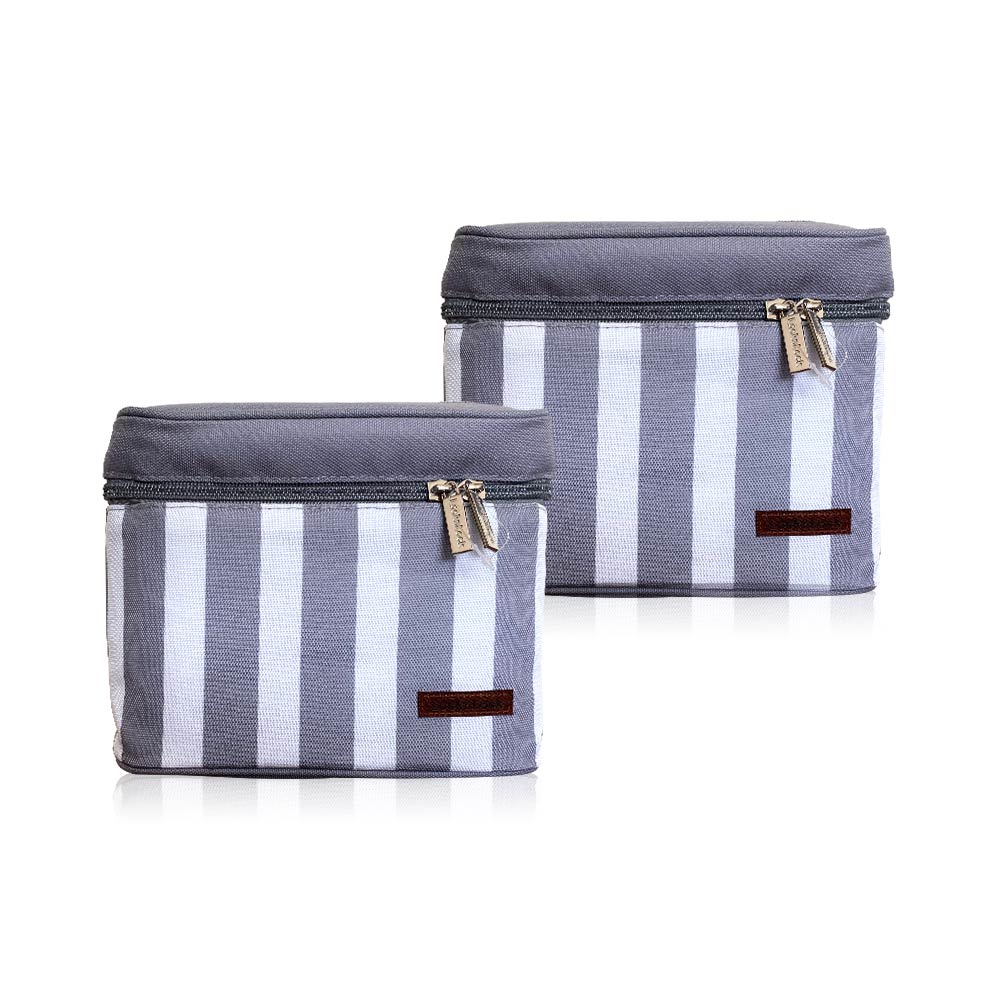 طقم حقيبة الطعام من لوك اند لوك (وعاء بلاستيكي 470مل*2+ قارورة مياه 300 مل مع حقيبة طعام رمادية) مجموعة من طقمين