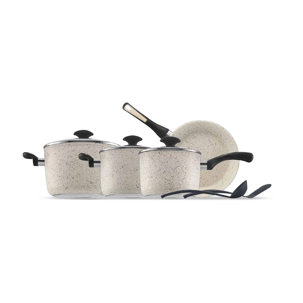 طقم اواني الطبخ من الجرانيت الصلب من بريستيج - 9 قطع بلون كريمي