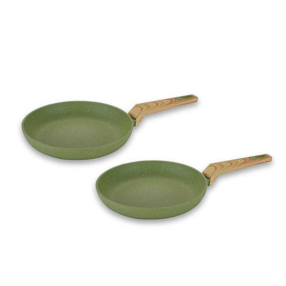 رويال بلو مقلاة اوليف ستون غير لاصقة مطروقة ألومنيوم دائرية مع غطاء زجاجي أفوكادو أخضر اللون 24سم (مجموعة مكونة من 2 مقلاة)