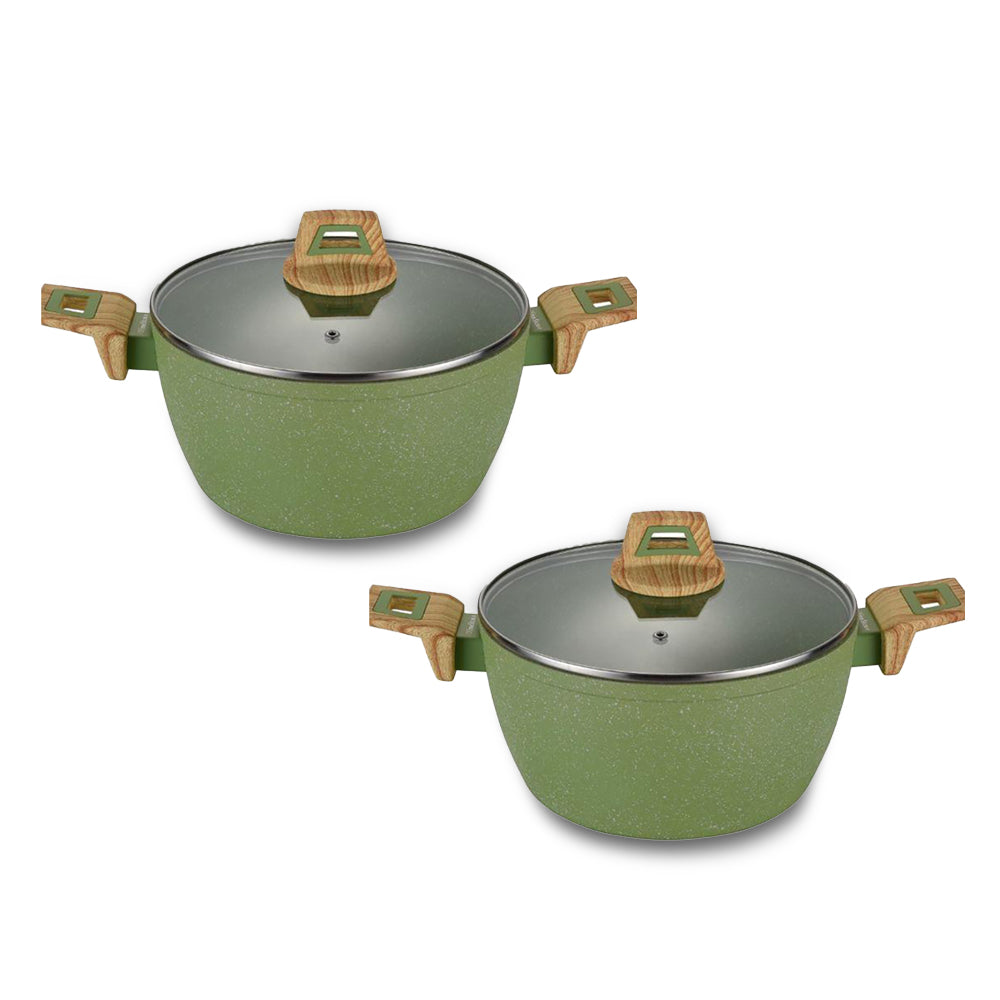 رويال بلو مقلاة اوليف ستون غير لاصقة مطروقة ألومنيوم دائرية مع غطاء زجاجي أفوكادو أخضر اللون 24سم (مجموعة مكونة من 2 مقلاة)