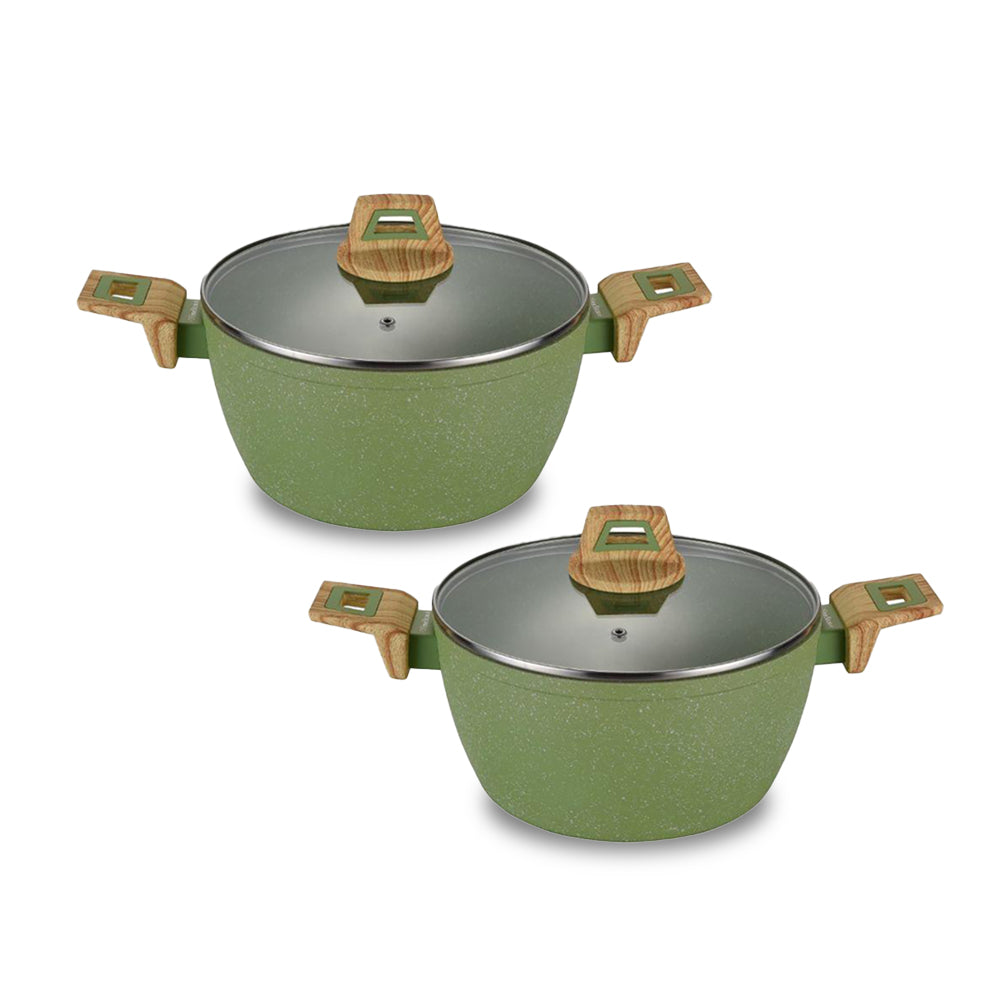 رويال بلو مقلاة اوليف ستون غير لاصقة مطروقة ألومنيوم دائرية مع غطاء زجاجي أفوكادو أخضر 28سم (مجموعة مكونة من 2 مقلاة)