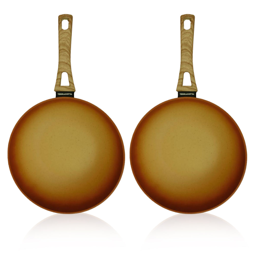 Terracotta Non-Stick Coated Forged Aluminum Induction Friendly Round Fry Pan - Orange 26 CM - (Pack Of 2)