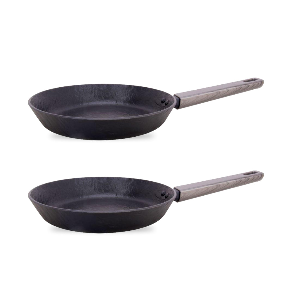 Rockstone Greblon C2+ Non-Stick Coated Scratch Resistant Forged Aluminum Round Fry Pan with Bakelite Handle- Black 24 CM - (Pack Of 2)