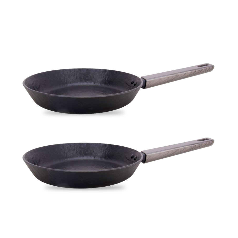 رويال بلو مقلاة روك ستون جرْبلون سي2 غير لاصقة مقاومة للخدش ألومنيوم مقلاة مستديرة مع مقبض أسود 28سم (مجموعة مكونة من 2 مقلاة)